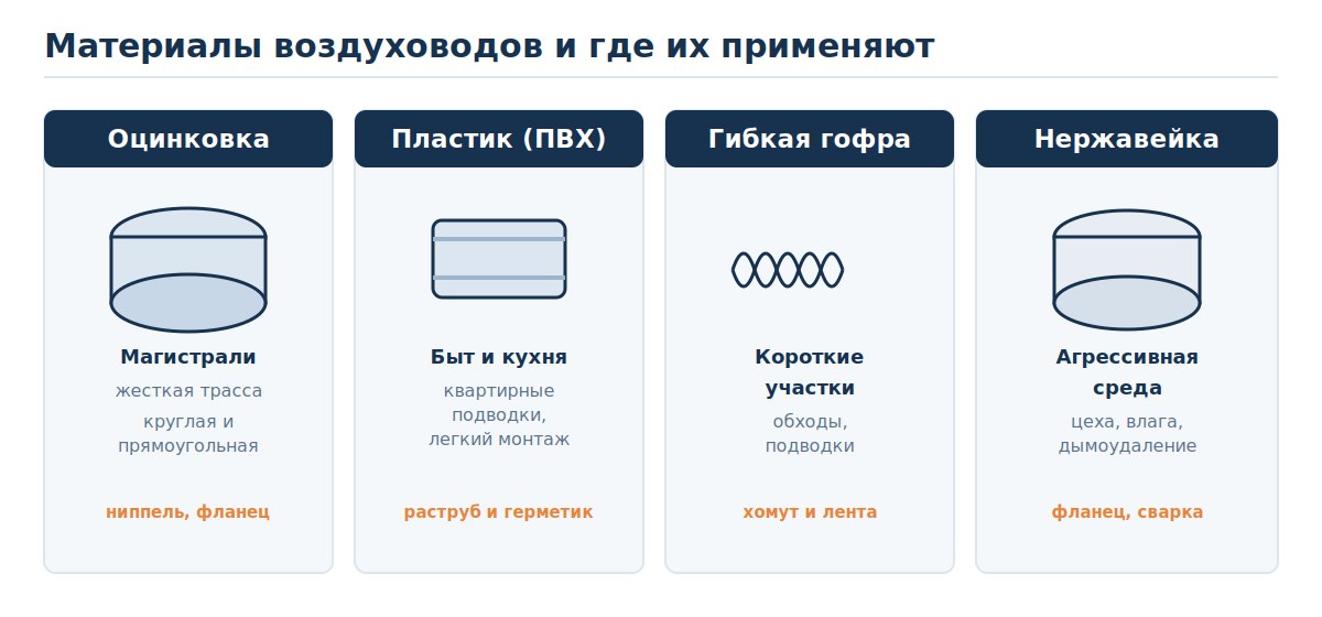 Четыре материала воздуховодов и область их применения