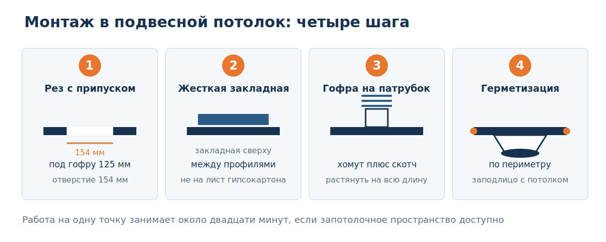 Монтаж диффузора в подвесной потолок: четыре шага