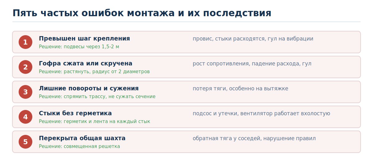 Пять частых ошибок монтажа воздуховодов и их последствия