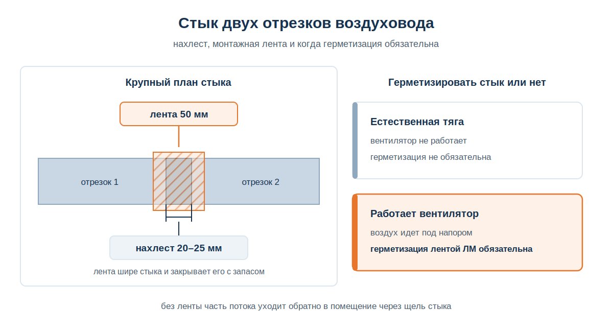 Схема соединения пластиковых воздуховодов монтажной лентой