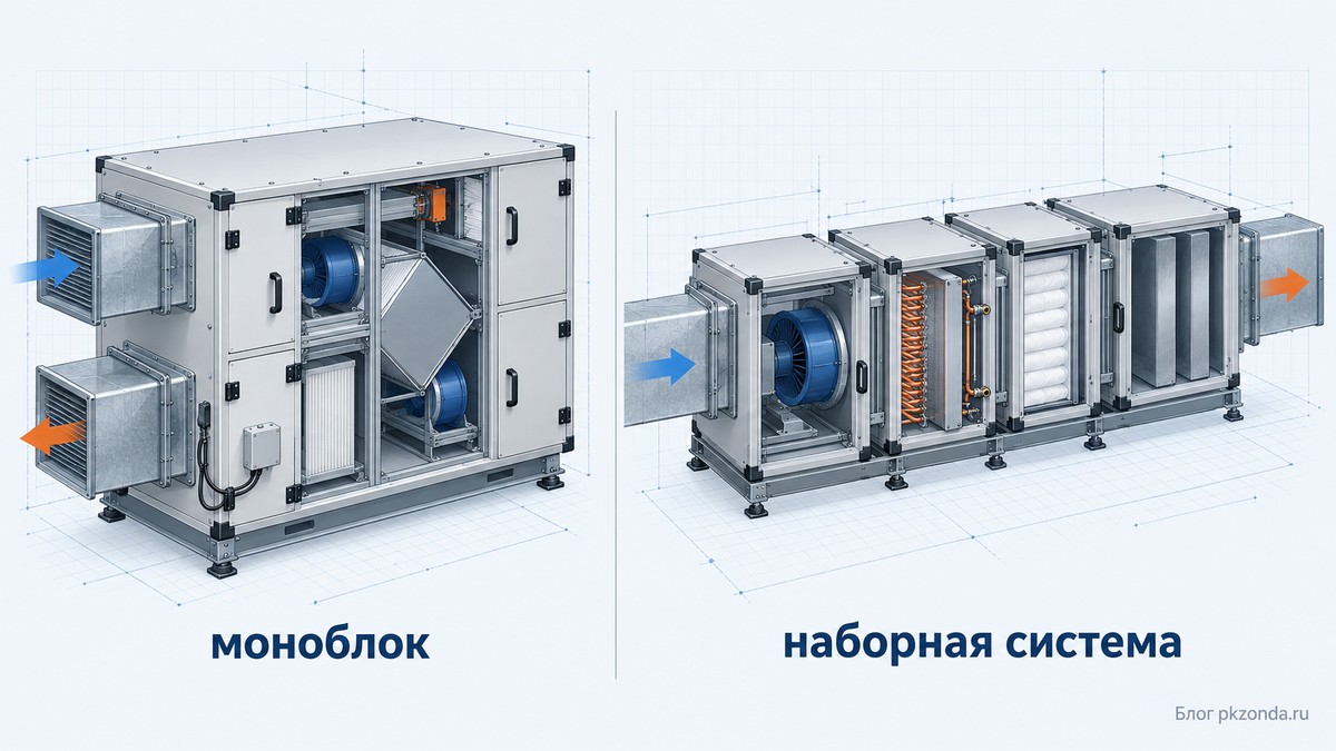 Сравнение моноблочной и наборной системы приточно-вытяжной установки