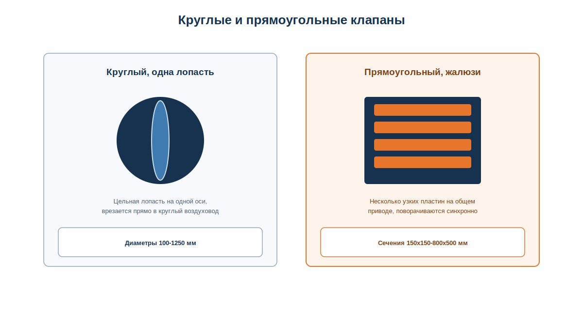 Схема круглого и прямоугольного дроссель-клапана с одностворчатой и жалюзийной заслонкой