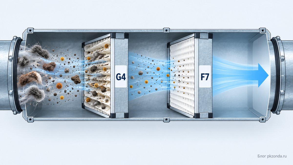 Две ступени фильтрации приточного воздуха G4 и F7