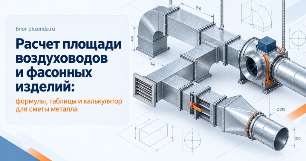 Расчет площади воздуховодов и фасонных изделий: формулы, таблицы и калькулятор для сметы металла
