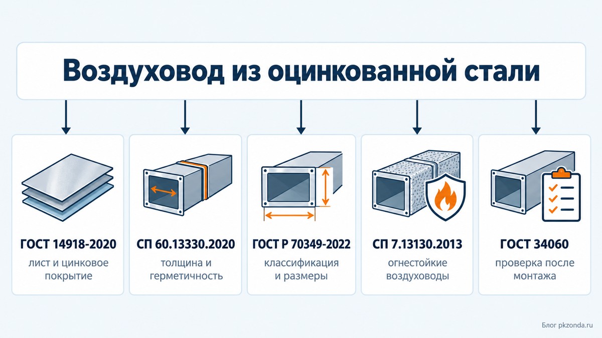 Какой документ нормирует лист, толщину, герметичность и огнестойкость воздуховода