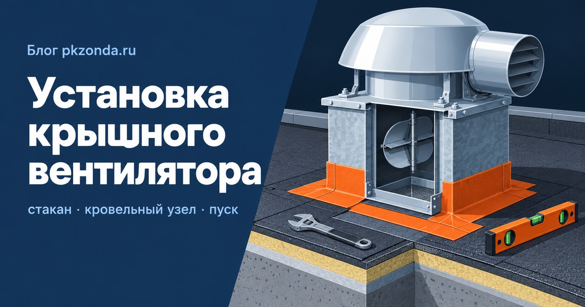 cover Установка крышного вентилятора: стакан, кровельный узел, пуск