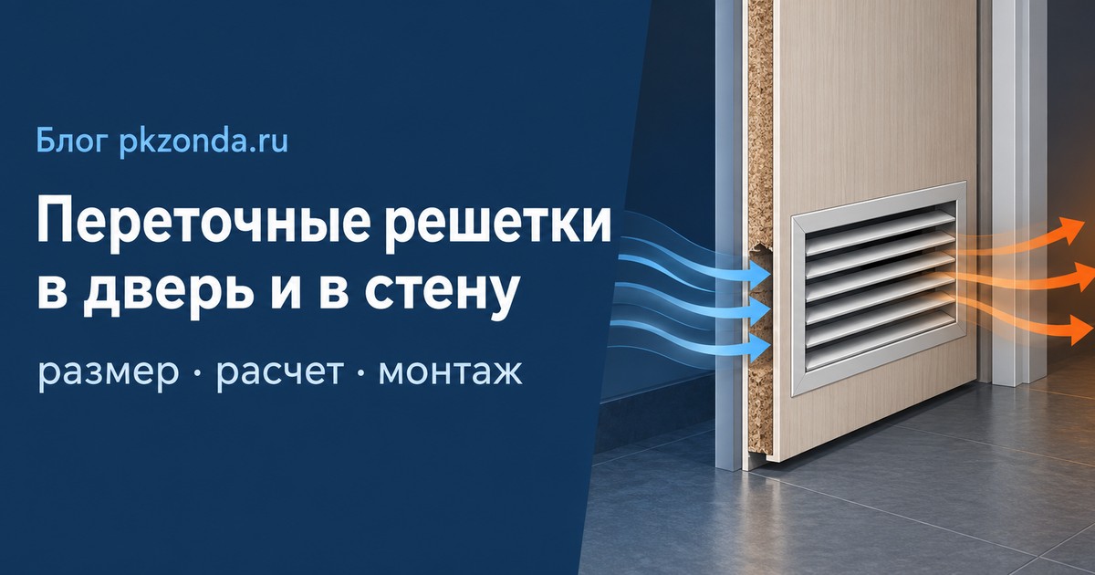 Переточные решетки: в дверь и в стену, подбор размера по расходу воздуха
