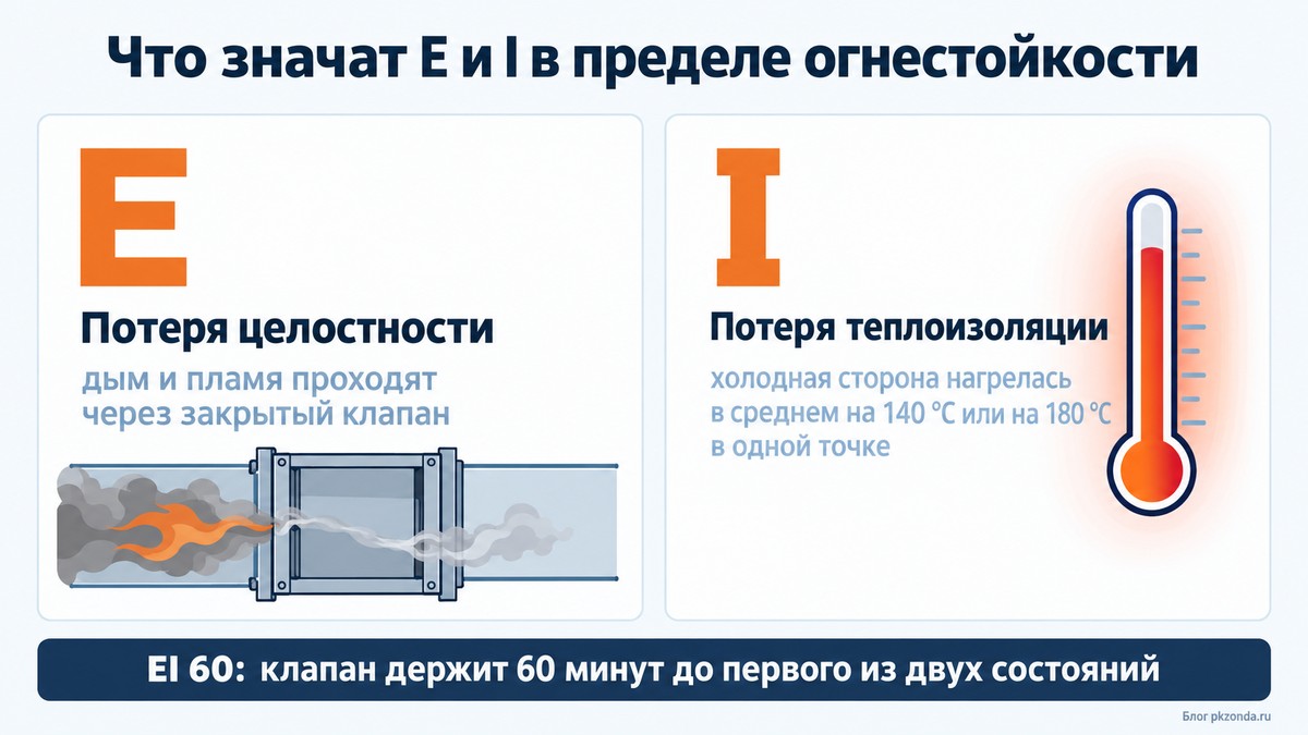 Что означают буквы E и I в пределе огнестойкости противопожарного клапана