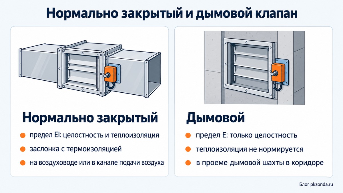 Сравнение нормально закрытого и дымового противопожарного клапана