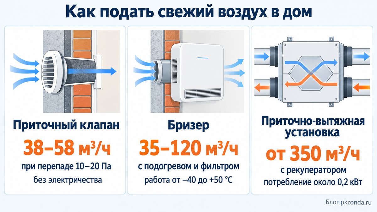 Три способа подать воздух в дом: приточный клапан, бризер и приточно-вытяжная установка
