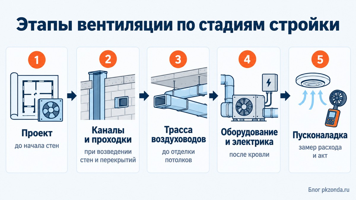 Этапы вентиляции частного дома по стадиям строительства от проекта до пусконаладки