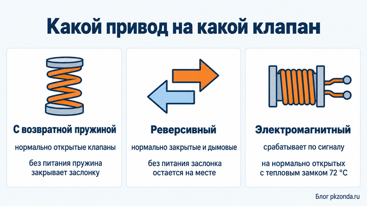 Типы приводов противопожарных клапанов и на какие клапаны их ставят